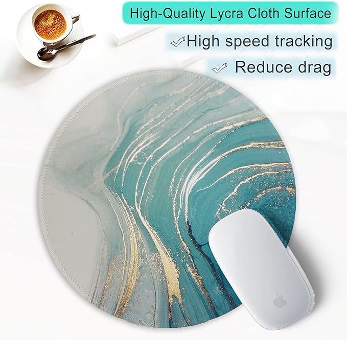 ITNRSIIET Round Mouse Pad with Stitched Edge Premium-Textured Waterproof Non-Slip Rubber Base Desktop Protection Mat Diameter 8.7 inches, Annual Ring Marbling