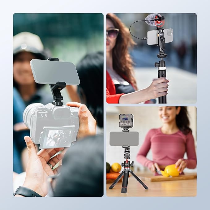 Neewer Basic Phone Tripod Mount Holder with 1/4" Thread & Cold Shoe, 2.36"-3.54"/6-9cm 360° Rotatable Camera Mount Cellphone Clamp for iPhone 15 14 13 12 11 Pro Max X XR Samsung S24 Ultra, SP-10