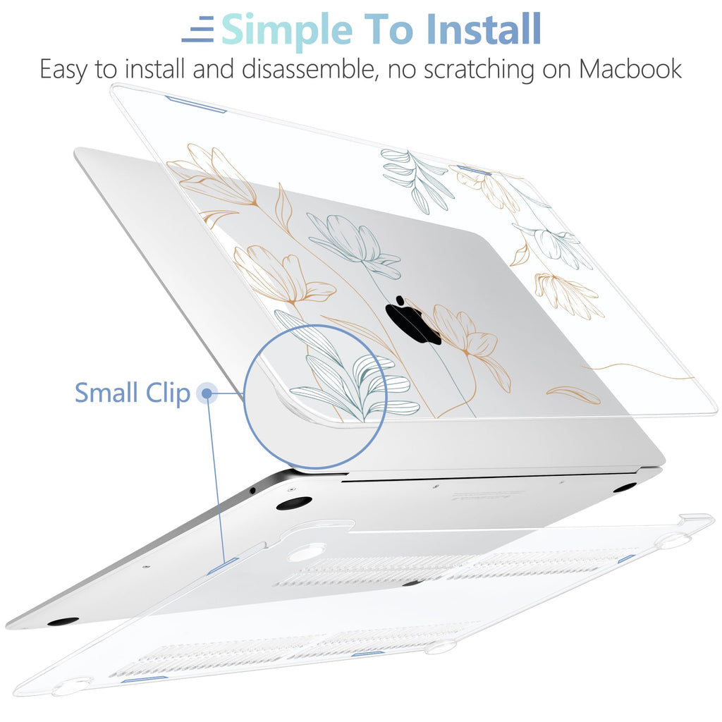 MEEgoodo for MacBook Air 13.3 inch Case 2021 2020 2019 2018 A2337 M1 A2179 A1932, Clear Case for MacBook Air M1, Hard Shell with Keyboard Webcam Cover & Trackpad Film & Type C Adapter,Engraving Floral
