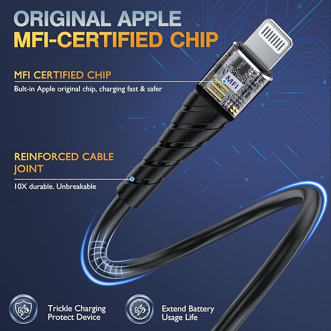 OIITH Apple MFi Certified iPhone Charger Cable 3 Pack 3 Ft, Lightning Charging Cord, Fast 2.4A iPhone USB Cord Compatible with iPhone12/11/XS/Max/XR/X/8/8P/7P/6/iPad - Gold