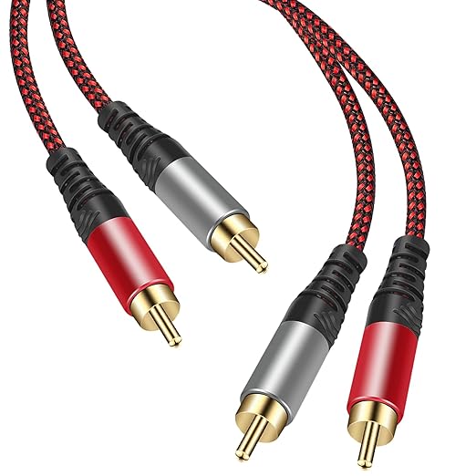 RCA Cable 12Ft,2Rca Male to 2-RCA Male Audio Stereo Subwoofer Cable [Hi-Fi Sound] Nylon-Braided Auxiliary Audio Cord for Home Theater, HDTV, Amplifiers, Hi-Fi Systems,Speakers and etc (12Ft)