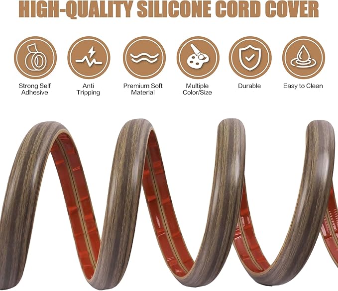 Floor Cord Cover Self Adhesive Cord Hider,3.3FT Cable Management, Extension Strip Protector for Wires, Prevent Cable Trips for Offices, Gyms, Exhibitions Cavity:0.47"(W) x 0.35"(H) Wood Walnut