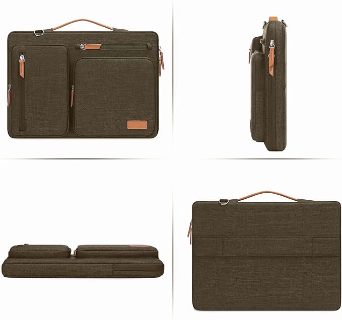 MOSISO 360 Protective Laptop Shoulder Bag,17-17.3 inch Computer Bag Compatible with MacBook, HP, Dell, Lenovo, Asus Notebook,Side Open Messenger Bag with 4 Zipper Pockets&Handle, Carob Brown