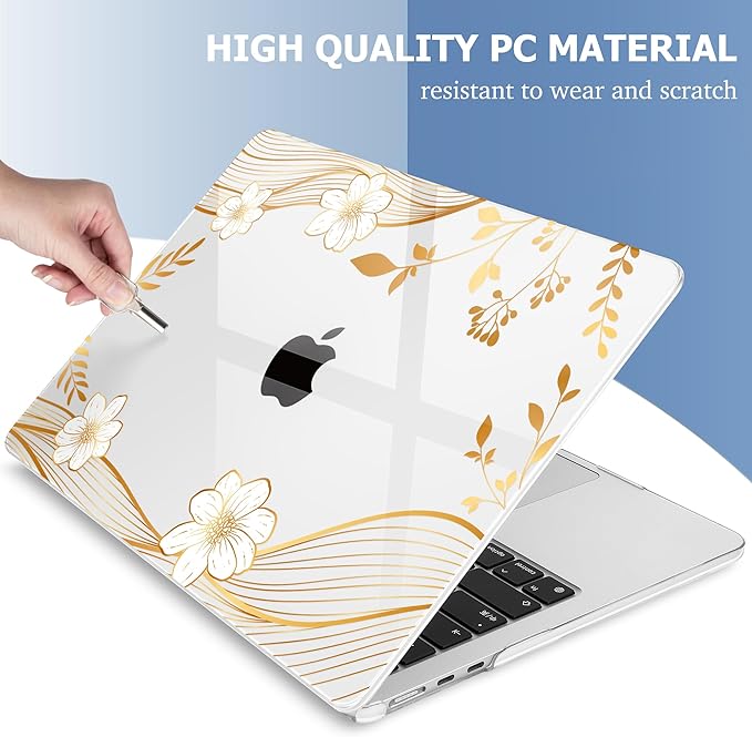 Mektron Compatible with M4 MacBook Air 15 inch Case 2025 A3241 2024 2023 M3 A3114 A2941 M2 Liquid Retina Display Touch ID, Plastic Hard Case & Keyboard Skin & Screen Protector - Waves Florals C351