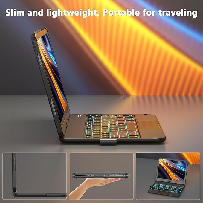 HOTLIFE for iPad A16 11th Generation/10th Generation Case with Keyboard,Touch Keyboard for iPad 11" /10th Gen 10.9 inch 2022-10 Color Backlight, 360° Rotatable Protective Cover (Black)