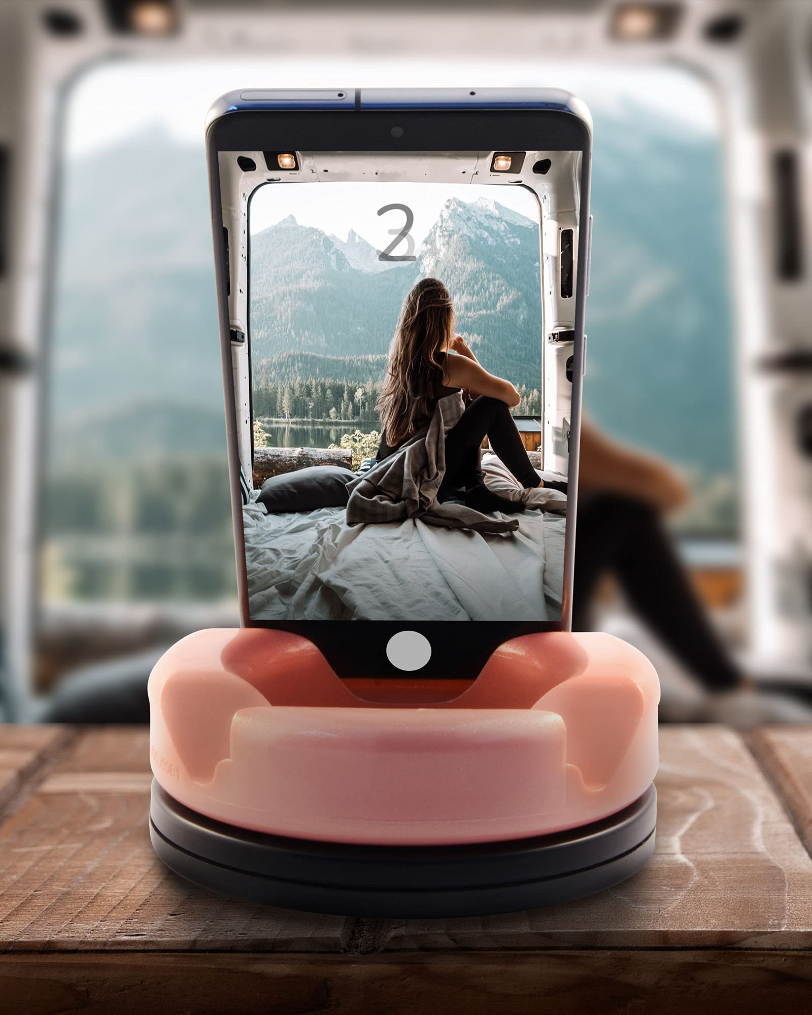 GoDonut 360 Swivel – Smartphone and Tablet Stand and Desk Organizer with 360 Degrees Device Rotation - Compact and Portable for Travel, Office and Home - Made in USA (Blue)