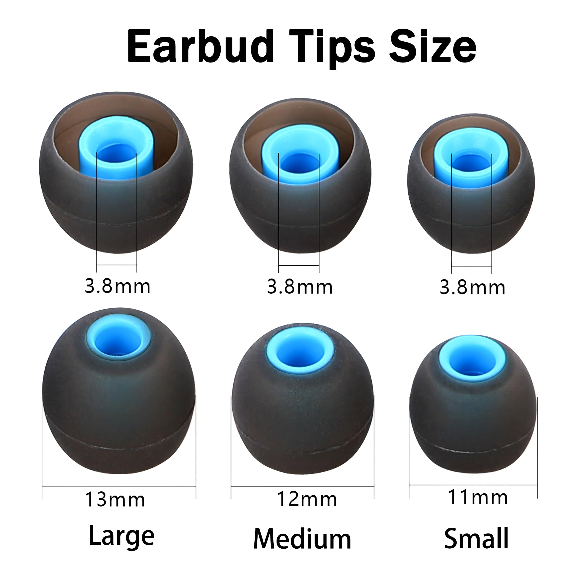 MQIMY Silicone Earbud Tips for Most In-Ear Earbuds (Inner Hole 3.8mm -5.1mm) - 9 Pairs S M L