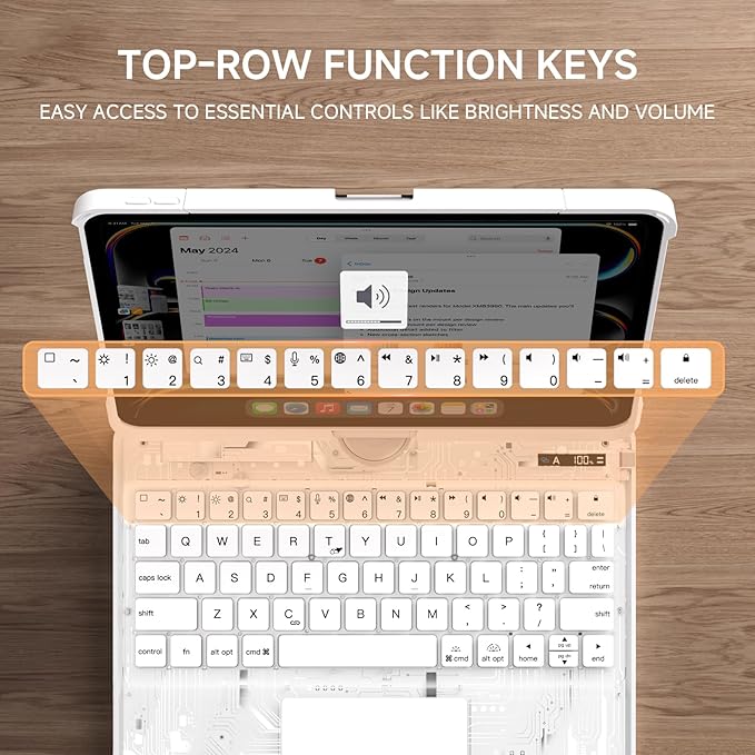 Transparent Case with Keyboard for iPad 11th Gen 11 Inch.(A16, 2025) & 2022 iPad 10th Gen 10.9 Inch,7-Color Backlit,Wireless Keyboard, 360°Rotating,with trackpad,Pencil Holder,with Shortcuts,White