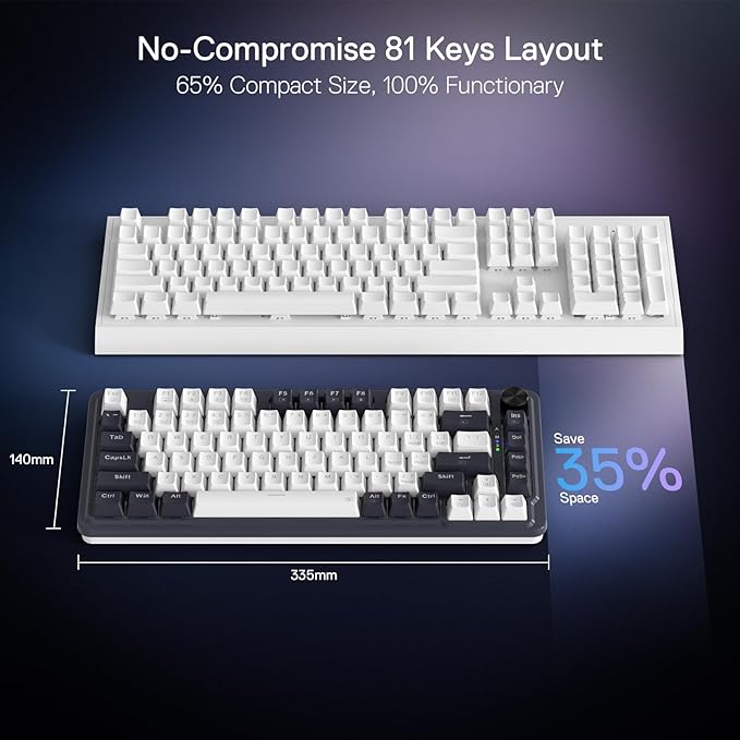 Redragon K673 PRO 75% Wireless Gasket RGB Gaming Keyboard, 3-Modes 81 Keys Compact Mechanical Keyboard Hot-Swap Socket, Dedicated Knob Control and Sound Absorbing Pads, Linear Red Switch