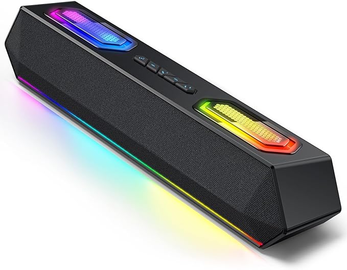 Deeyaple Computer Speakers, 40W Wireless Soundbar for Desktop PC with Bluetooth 5.3 & USB Audio, Dynamic RGB Lighting, Software Custom EQ, External Power Adapter Gaming Speakers, Laptop, Xbox (Black)