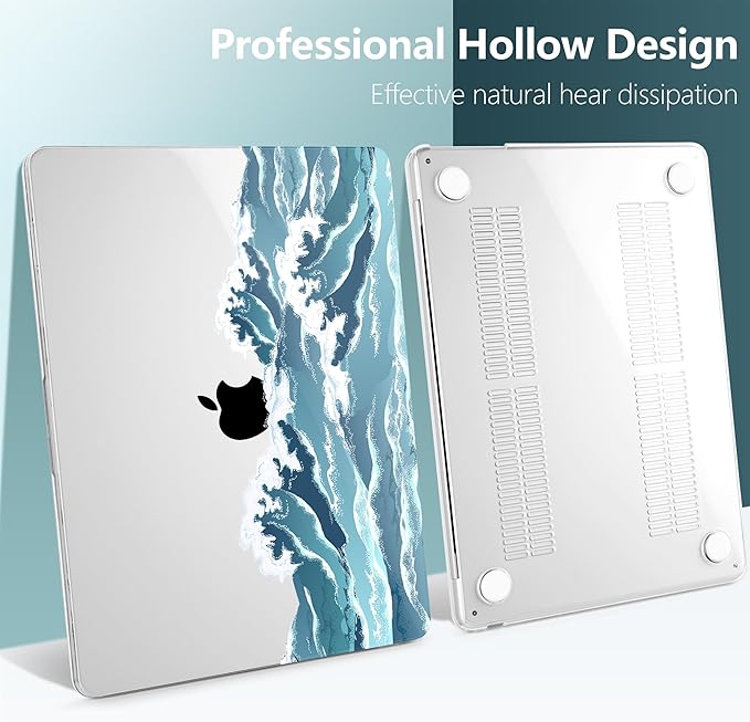TWOLSKOO for M4 MacBook Air 13.6 inch Case 2025-2022 Release M4 A3240 M3 A3113 M2 A2681, Plastic Hard Shell & Screen Protector & Keyboard Cover & Trackpad Film, Ocean