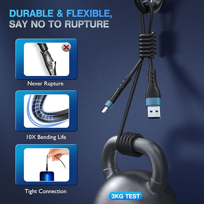 OIITH Compatible with Apple MFi Certified for iPhone Charger Cable 3 Pack 3 Ft, Lightning Charging Cord, Fast 2.4A for iPhone USB Cord Compatible with iPhone12/11/XS/Max/XR/X/8/8P/7P/6/iPad - Indigo