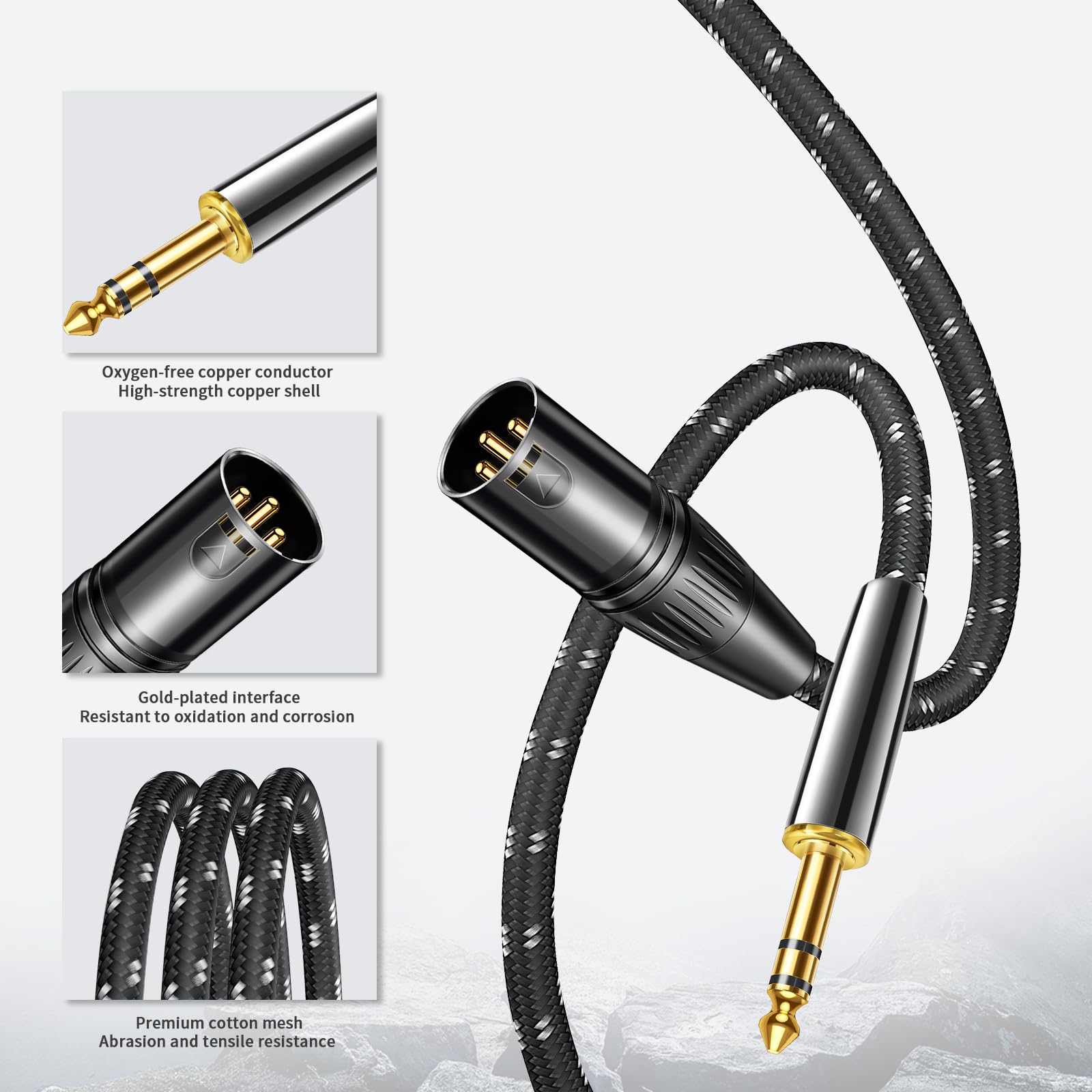 Kumiho XLR Male to 1/4 Inch 6.35mm TRS Stereo Cable Hi-Fi Balanced Bi-Shielded Interconnect Patch Cables for Microphones, Amplifiers, Mixers, Speakers 10FT
