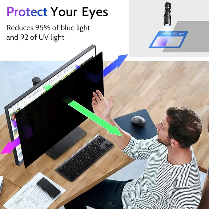 Computer Privacy Screen 23 Inch for 16:9 Widescreen Monitor, Removable 23inch Anti Blue Light Anti Glare Monitor Privacy Filter Shield