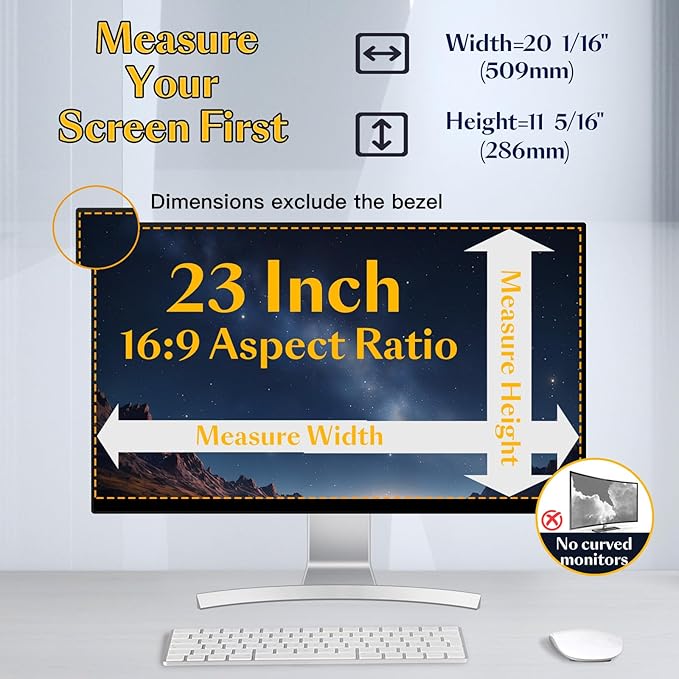 Magnetic 23 Inch Privacy Screen for Computer Monitor 16:9 Widescreen Desktop PC, 23in Hanging Removable Anti Blue Light Glare Eye Protection Shield, Screen Protector Panel