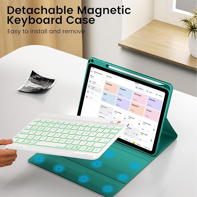 OYEEICE for iPad 9th Generation Case with Keyboard - Detachable Wireless Backlit Keyboard, Upgraded Magnetic Cover with Pencil Holder for iPad 9th/8th/7th Gen, iPad Pro 10.5" & iPad Air 3rd Gen - Teal