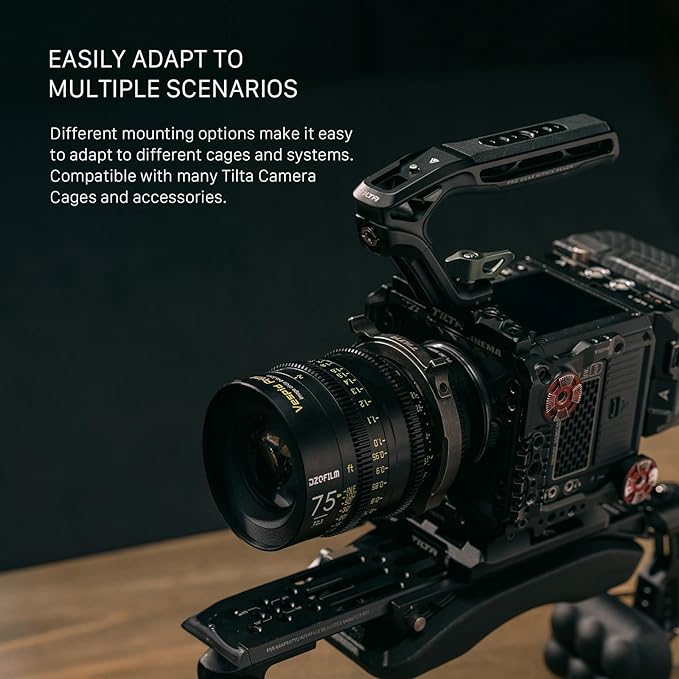 Tilta Xeno Top Handle for Filmmakers & Cameras - Titanium Gray | Aluminum Alloy and Silicone Build | Safety Release Pin | Comfortable Handling (1/4″-20 and 3/8″-16 Threads w/Locating Points)