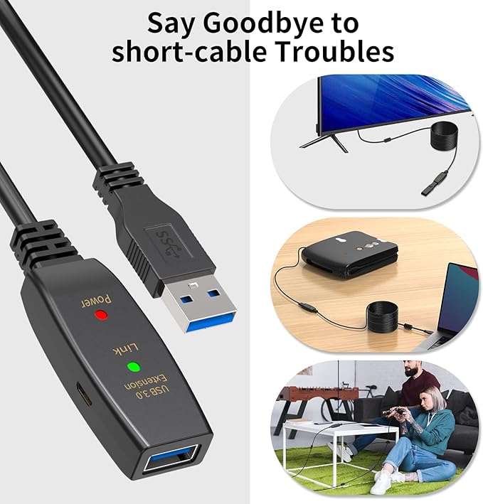 LDKCOK Active USB 3.0 Extension Cable 50ft– Male to Female Extender Cord, USB Extension Cable for USB Flash Drive, Card Reader, Hard Drive, Keyboard, PlayStation, Xbox, VR, Printer, Camera, Laptop