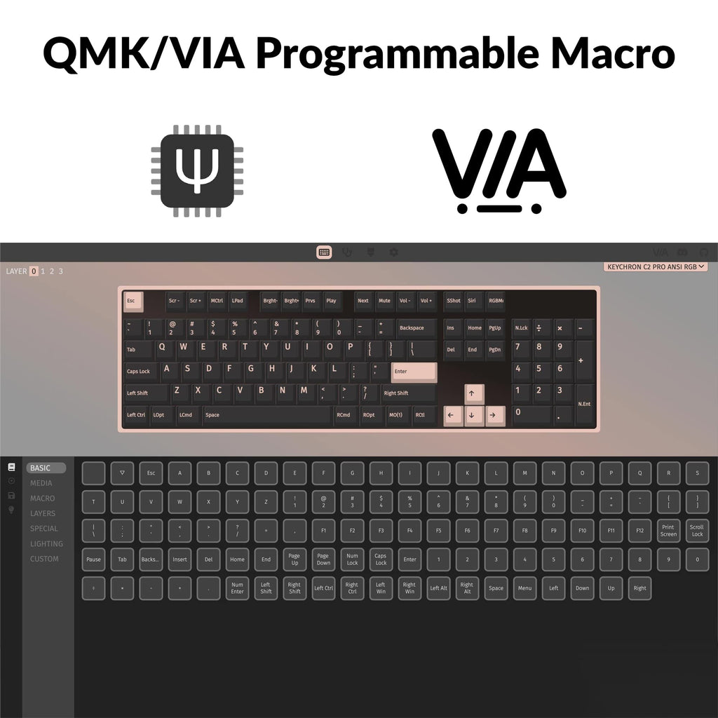 Keychron C2 Pro Wired Custom Mechanical Keyboard Full Size Layout QMK/VIA Programmable Macro White Backlit with Tactile Brown Switch OEM Profile Double-Shot PBT Keycaps for Mac Windows Linux