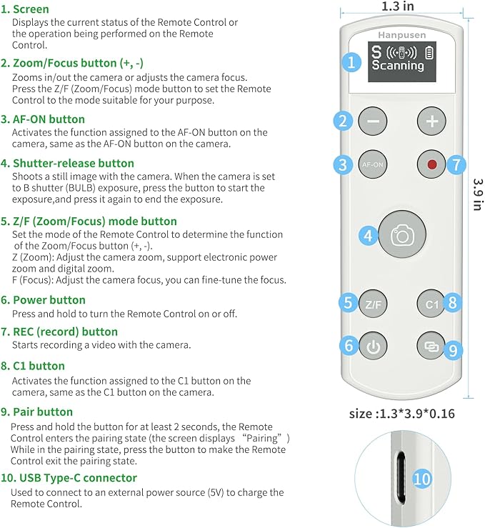 for Sony Rechargeable Wireless Remote Control - Camera Remote Shutter Release with Zoom Focus Compatible with Sony ZV-1/ZV-E10/RX0 II/A6100/A6400/A6600/A6700/A7R V/A7 IV/A7 III/A9 II/ZV-E1/ZV-1F