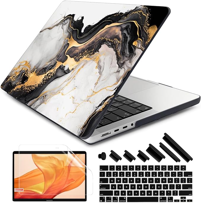 DONGKE for M4 MacBook Pro 16 Inch Case 2024 2023 2021 A3403 A3186 M3 A2991 M2 A2780 M1 A2485 Pro/Max Chip, Plastic Hard Shell Case & Keyboard Cover for Mac Pro 16 with Touch ID, Abstract Marble