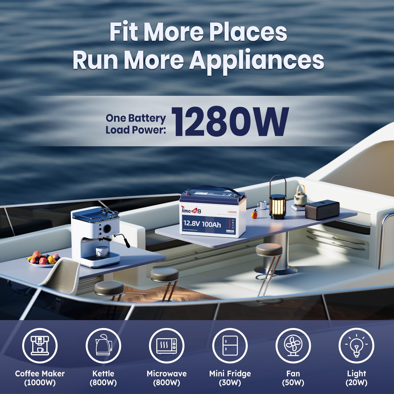 12.8V 100Ah Trolling Motor LiFePO4 Battery with Low-temp Protection, Timeusb Group 31 Lithium Battery, Up to 15000 Deep Cycles Battery for RV, Solar, Travel Trailer, Energy Storage- Off Grid