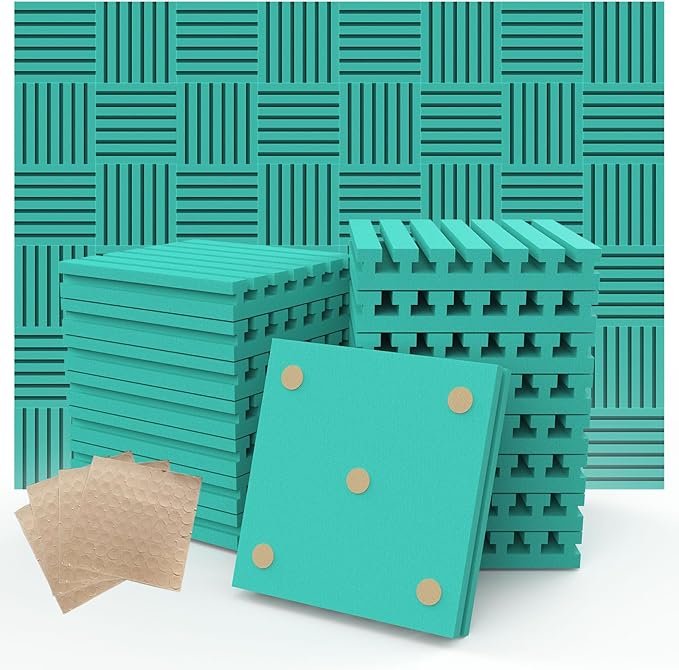 Sound Proof Foam Panels for Walls， 24pack 1" X 12" X 12" Acoustic Foam Panels Insulation Studio Soundproofing Fire Resistant Noise Absorbing for Studio, Office, Home (GZ-L 12" X 12" X 1", 24PACK)