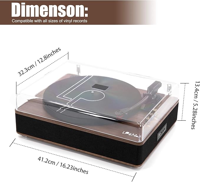 LP&No.1 Record Player with Stereo Speakers, 3-Speed Belt-Drive Turntable for Vinyl Records with Wireless Playback and Auto-Stop,Walnut Wood