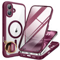 Miracase for iPhone 16 Case 6.1'', [Bubble Free] Full-Body Bumper Phone case with Built-in Full Glass Screen &Lens Protector,No Gap,Compatible with MagSafe,Drop Proof 16 Cover, Plum