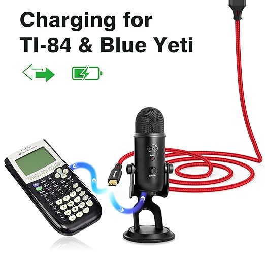 AGVEE 6.6ft Mini USB Cable, Braided Durable USB-A to Mini-B Charger Charging Cord for TI-84, Garmin GPS, Go-Pro Hero 4 3 2 HD, PS3 Controller, Canon Camera, Blue Yeti Microphone, Red