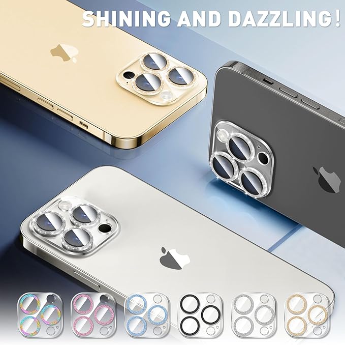 LucBuy 3PCS Sparkling Camera Lens Protector for iPhone 13 Pro/iPhone 13 Pro Max, Full Clear Acrylic Cover with Shiny Colorful Glitter Designed Decoration Back Camera Protector