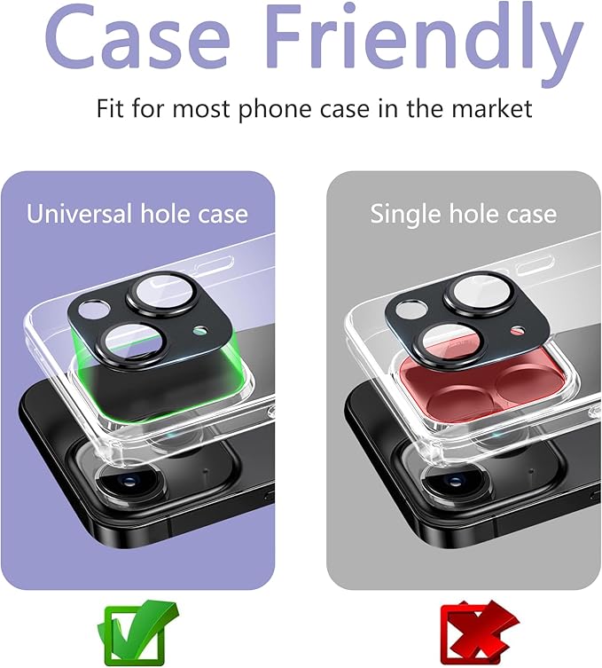2 Pack Camera Lens Protector for iPhone 15 / iPhone 15 Plus,[Not Easy to Breakn ] AR Tempered Glass Strong Adsorption Metal Camera Cover Screen-black