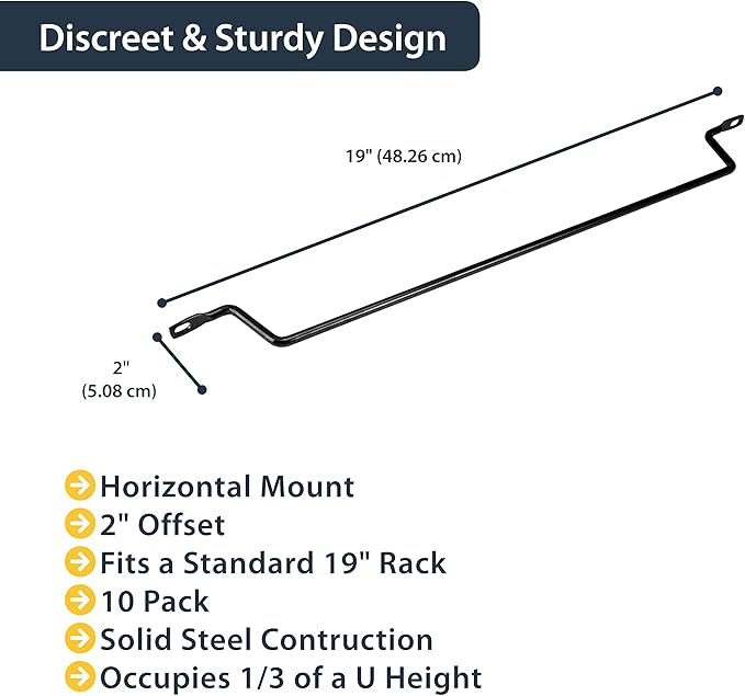 StarTech.com Horizontal Lacing Bar w/ 2 inch Offset at 75 Degrees- Server Rack Cable Management- 19" Network Rack-Mount Cord Organizer- 10pk , TAA (CMLB102)