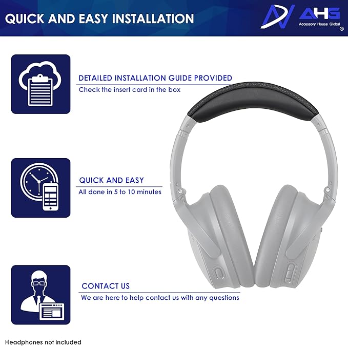 AHG QC35 ii Headband / QC35 Headband pad Cushion kit. Compatible w/Bose QuietComfort 35 ii / QC35 Headphones (Black). Premium Headband Design | Seamless DIY Assembly | Superior Comfort and Durability