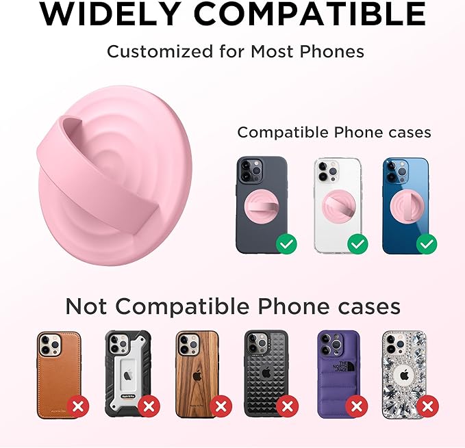 Magnetic Phone Ring Grip Holder, Silicone Finger Loop Grip, Compatible with MasSafe, Back of Phone for iPhone Pro Max/Plus/16/15/15/14/13/12 Series, Pink