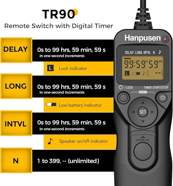 Camera Wired Timer Shutter Release, Camera Intervalometer Shutter Release Cords Compatible with Nikon D5, D6, D800, D850, D810; Replaces Nikon MC-30
