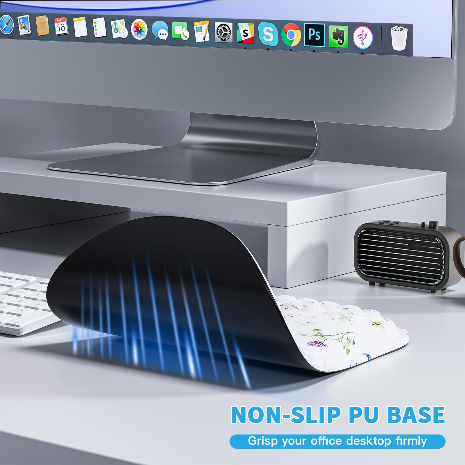 Aszqvd Mouse Pad with Wrist Rest, Ergonomic Mousepads with Wrist Support, Soft Lycra Fabric Memory Foam Office Desk Accessories for Comfort/Pain Relief/PC Gaming/Computer/Laptop (White Wild Plant)