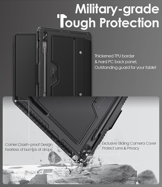 Nillkin for Samsung Galaxy Tab S9 FE Plus Case with Detachable Keyboard, Multi-Touch Trackpad, 7-Color Backlit, S Pen Holder, Rugged Keyboard Case with Camera Cover for Samsung Tablet S9 FE+ 12.4"