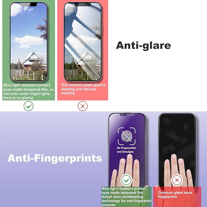 2 Pack Anti Blue Light Matte Screen Protector for iPhone 13 Pro Max and iPhon 14 Plus 6.7-Inch Auto Dust Removal, No Bubbles, Tempered Glass Film, Easy Installation