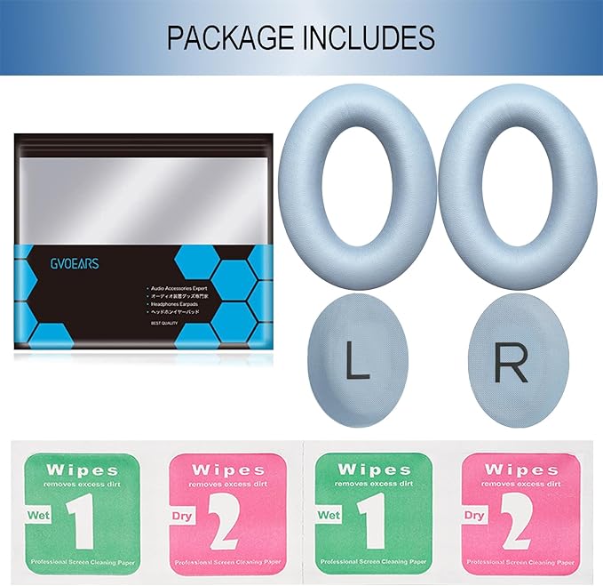 GEVO Replacement Ear Pads for Bose QC45, Ear Cushions for Bose QuietComfort 45 (QC45) & Quiet Comfort SE (QC SE) Headphones, Earpads with Softer Leather Noise Isolation Foam (Moonstone Blue)