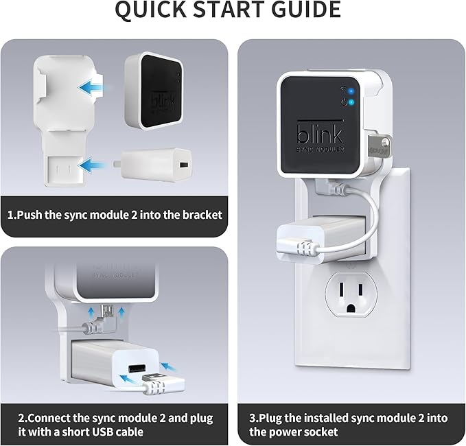 256GB USB Flash Drive & Outlet Wall Mount for Blink Sync Module 2 with Short Cable - Save Space - No Messy Wires - Easy Move Mount Bracket Holder for Blink Outdoor Indoor Security Camera (2 Pack)