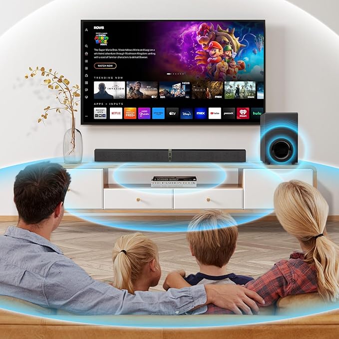 MZEIBO Sound bar with Subwoofer, 120W Bluetooth 5.0 TV Soundbar Home Theater System with Wired Subwoofer, Deep Bass Audio System with BT/ARC/Optical/AUX Connection for TV PC