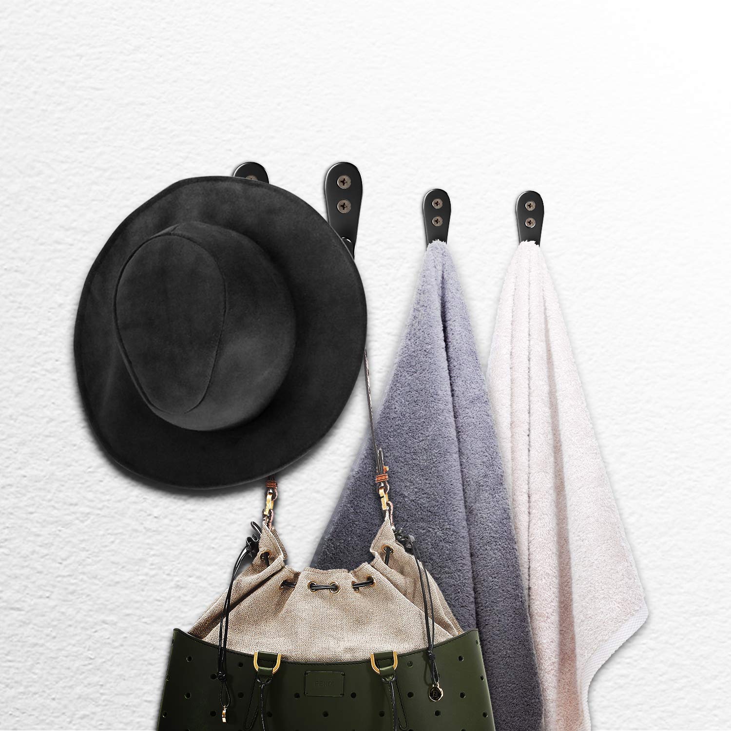 Flyisland Wall Hooks 8 Pcs, Coat Hooks Garage Hook Wall Mounted Hat Hangger Hooks Robe Hook Single Coat Hanger Heavy Duty (8 Pack, Black Round)