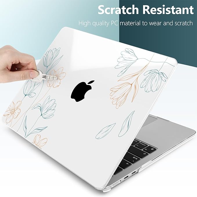 TWOLSKOO Compatible with M4 MacBook Air 13.6 inch Case 2025-2022 Release M4 A3240 M3 A3113 M2 A2681, Plastic Hard Shell & Keyboard Cover & Type C Adapter & Screen Protector, Engraved Floral