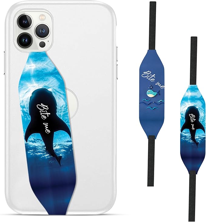 Phone Grip Strap - Reversible Finger Holder for Phone Back, Customizable Anti-Slip Design, Wireless Charging Compatible Detachable Holder for iPhone - Shark Bites
