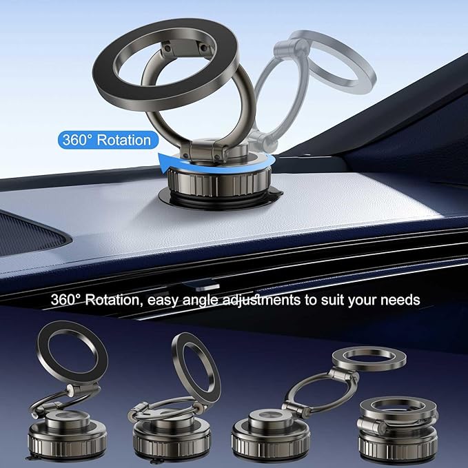 Kairiyard Vacuum Magnetic Phone Holders for Your Car, 360° Adjustable Ultra Magnet Suction Car Phone Holder Mount Foldable Cars Phone Stand Compatible with MagSafe iPhone All Smartphones