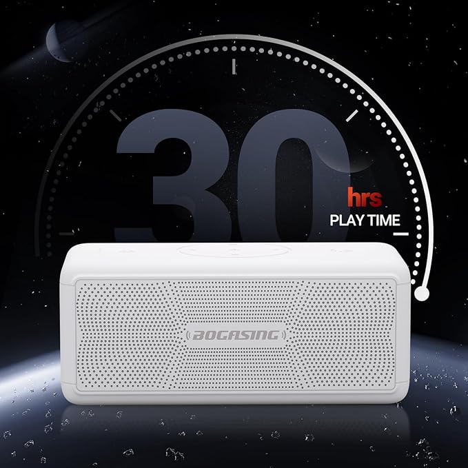 BOGASING Bluetooth Speakers, M5 Portable Wireless Speaker with 40W Loud Stereo Sound & Punchy Bass, 30H Playtime, IPX7 Waterproof, Bluetooth 5.3, EQ, TWS, TF-Card, AUX, USB, for Outdoor Home (White)