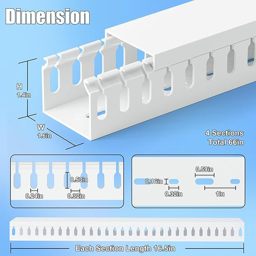 1.4"H x 1.6"W Cable Raceway, 66in Under Desk Wire Management Channel, White