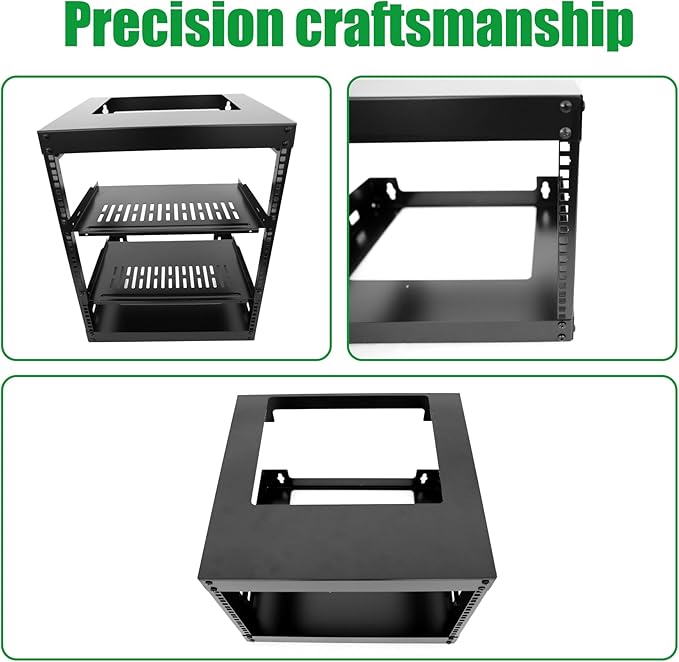 9U Wall Mount Open Frame 19 Inch Server Equipment Rack Wall Mountable Heavy Duty Design - Holds All Networking & AV Gear - Open Frame Includes 2 1U 12in Vented Shelves & Mounting screws (WALL RACK 9U)