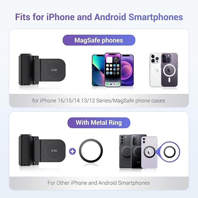 KIWIFOTOS for Magsafe Phone Camera Grip Magnetic Phone Tripod Handle with Bluetooth Remote & Tripod Mount Adapter for iPhone 16 Pro Max Samsung Smartphone Vlog Video Shooting (Gray)